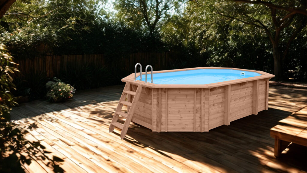 Houten zwembad in achtertuin